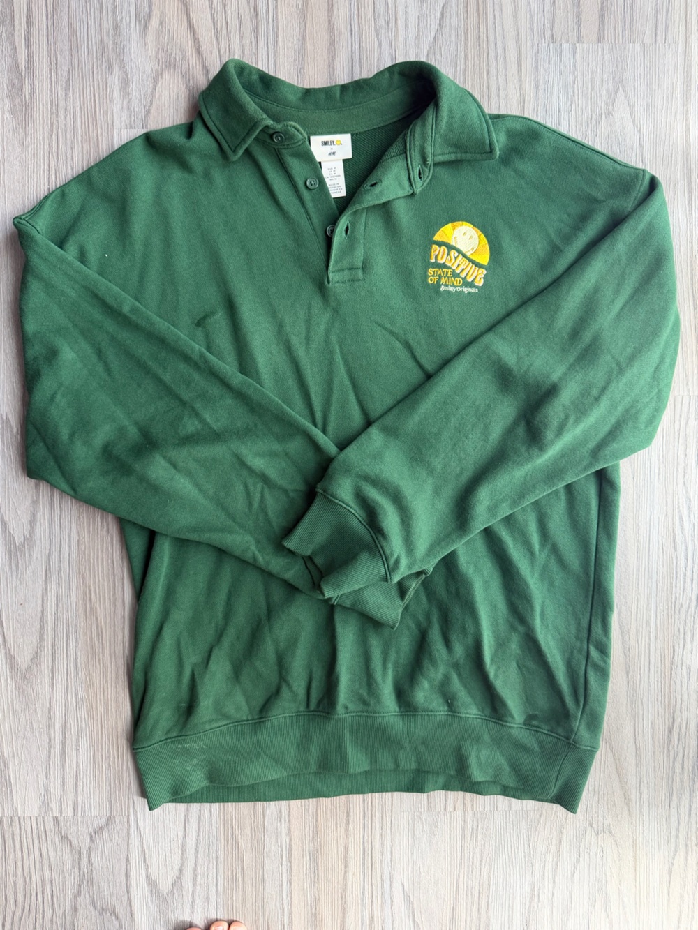 Men's Green Long-Sleeve Polo with 'Positive' Embroidered Logo
